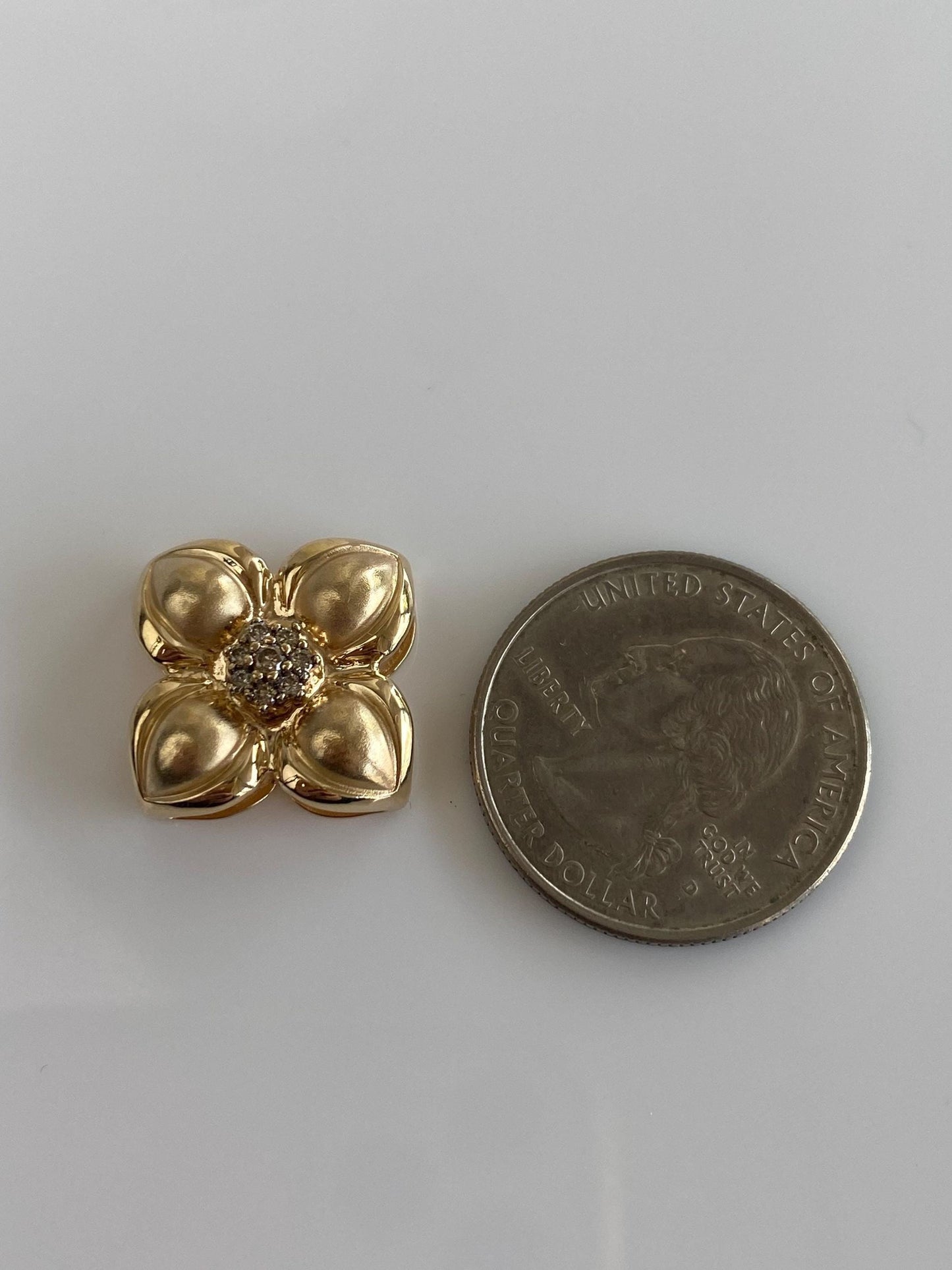 Vintage Solid 14k Yellow Gold Champagne Diamond Flower Slide Charm