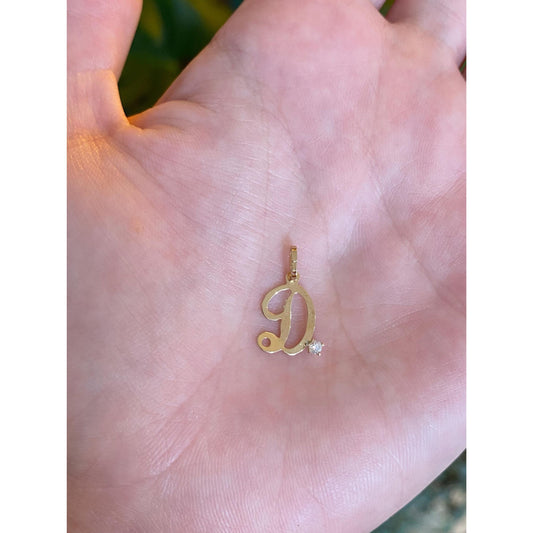 Solid 14k Yellow Gold Cubic Zirconia Initial 'D' Charm
