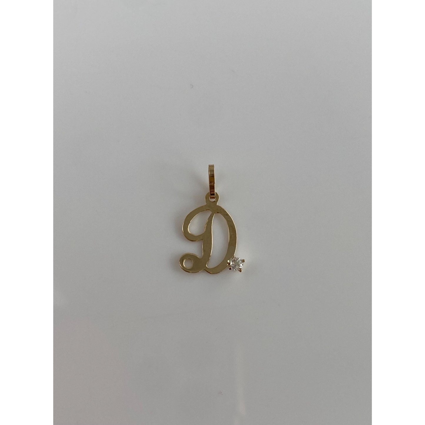 Solid 14k Yellow Gold Cubic Zirconia Initial 'D' Charm