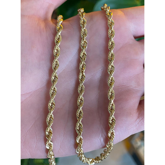 Vintage Solid 14k Yellow Gold Rope Chain Necklace - 18 inches