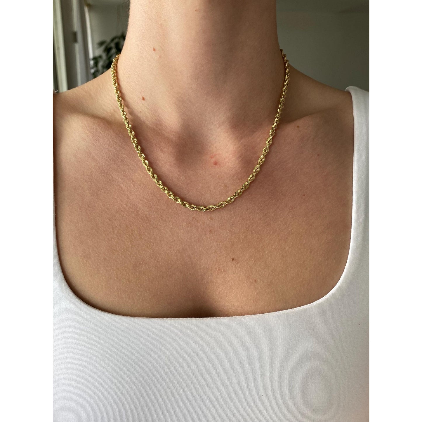 Vintage Solid 14k Yellow Gold Rope Chain Necklace - 18 inches