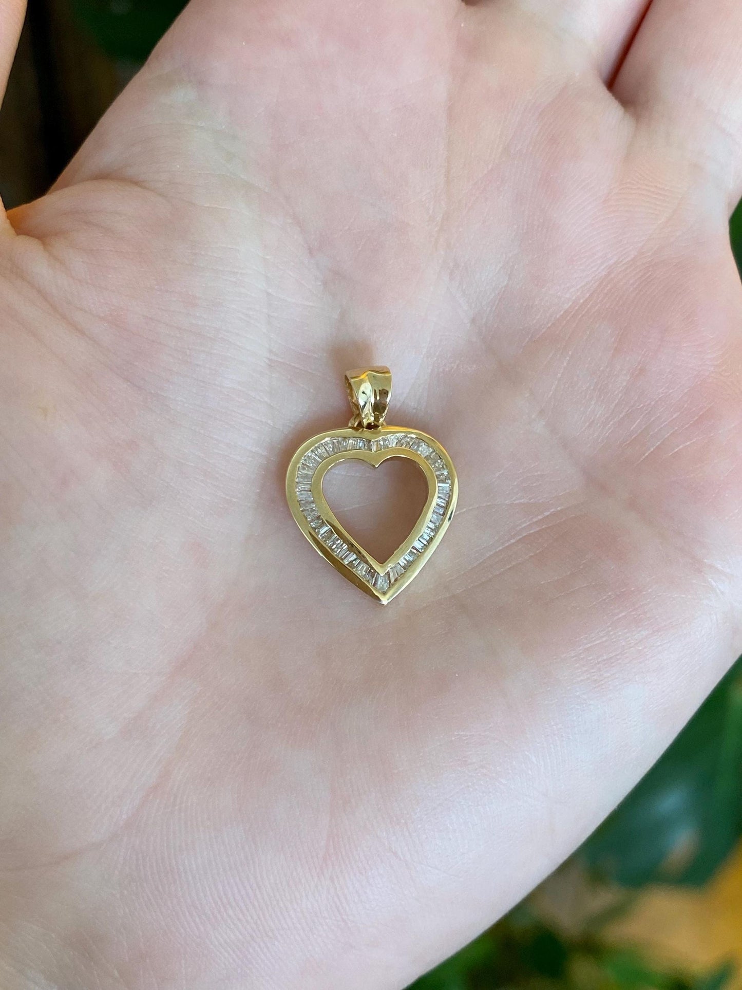 Vintage Solid 14k Yellow Gold Baguette Diamond Heart Charm