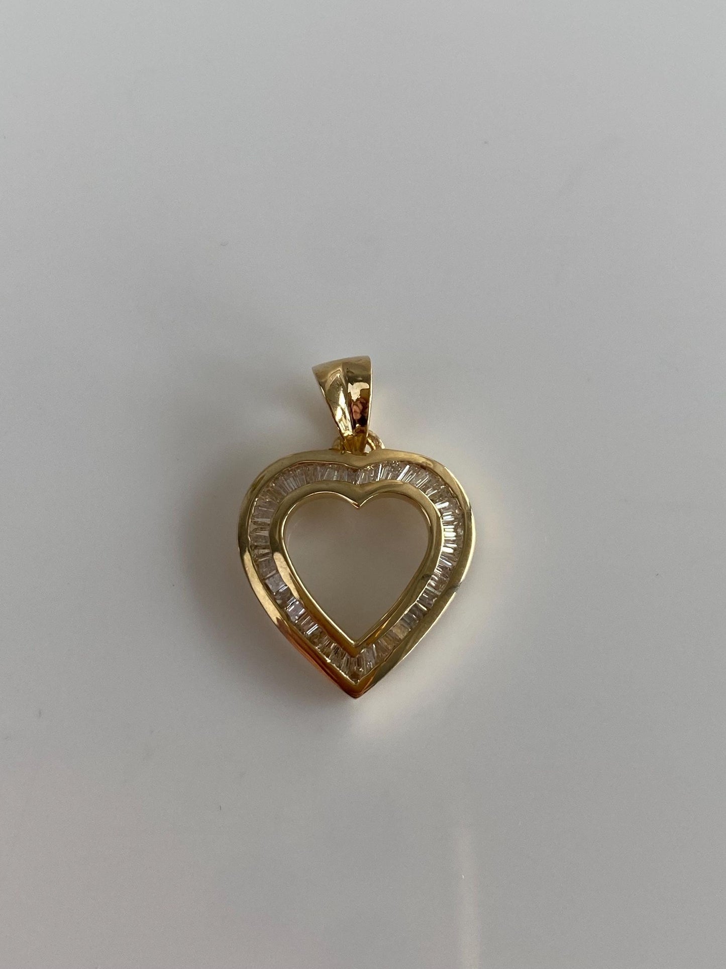 Vintage Solid 14k Yellow Gold Baguette Diamond Heart Charm