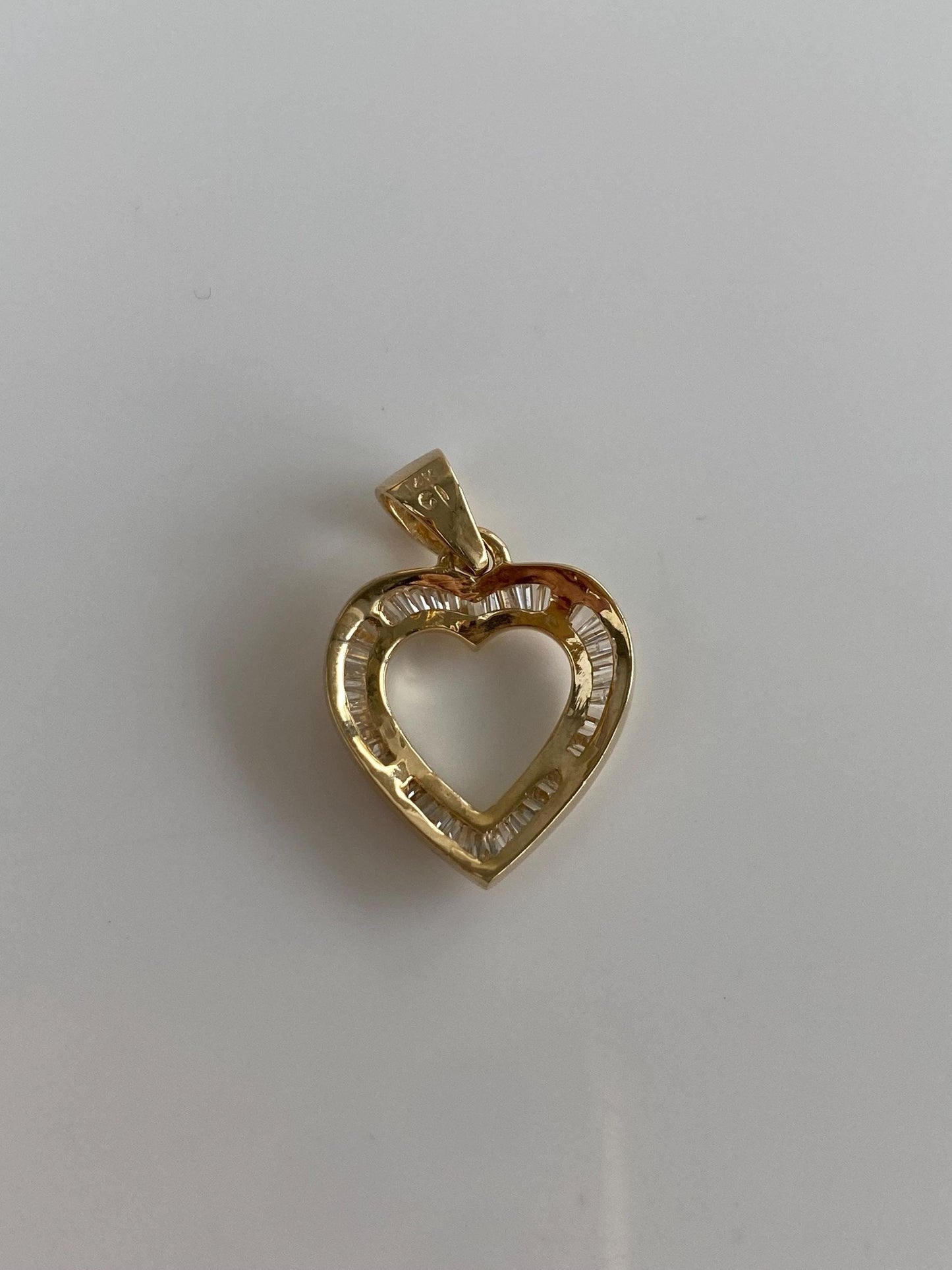 Vintage Solid 14k Yellow Gold Baguette Diamond Heart Charm