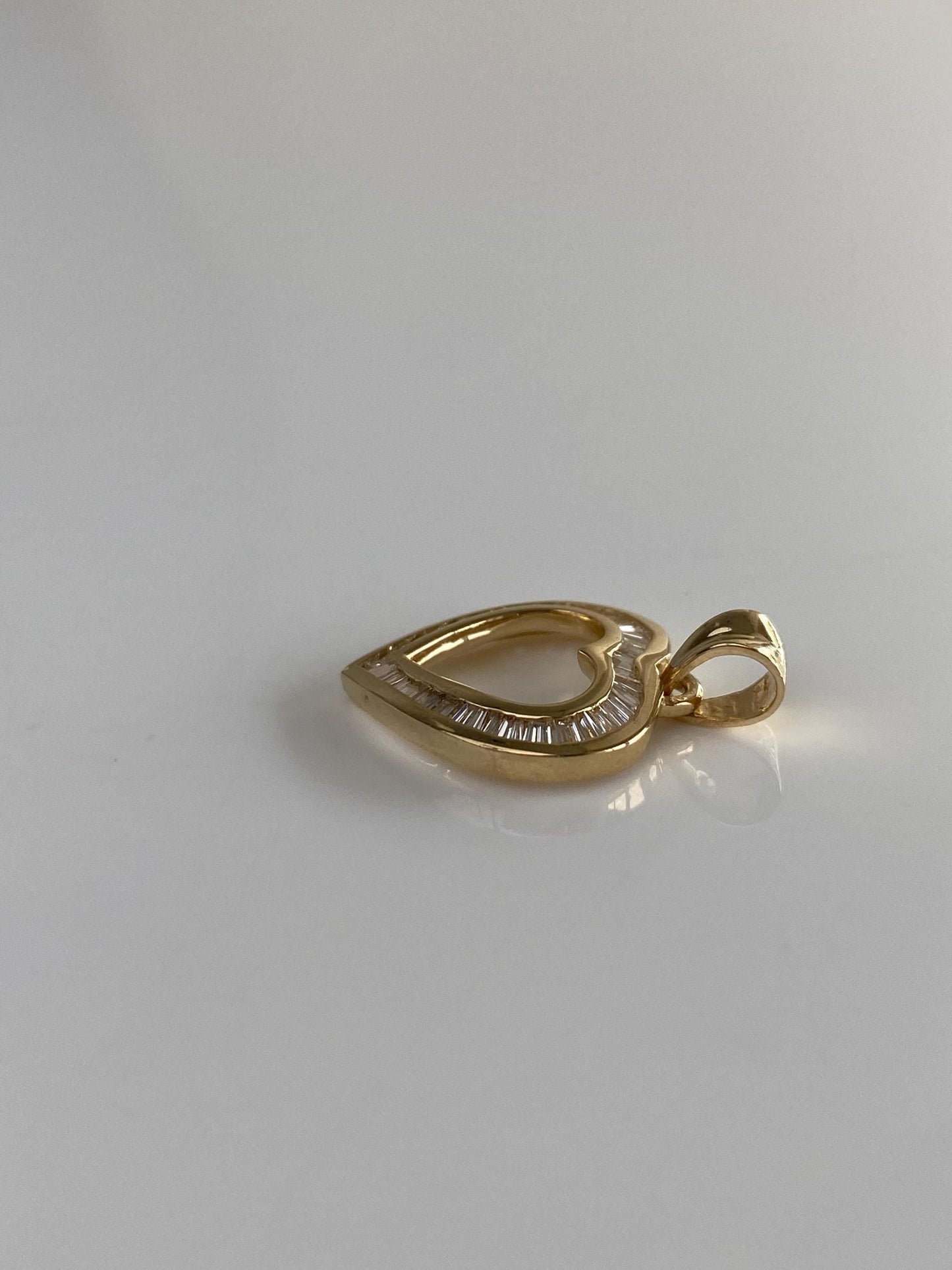 Vintage Solid 14k Yellow Gold Baguette Diamond Heart Charm