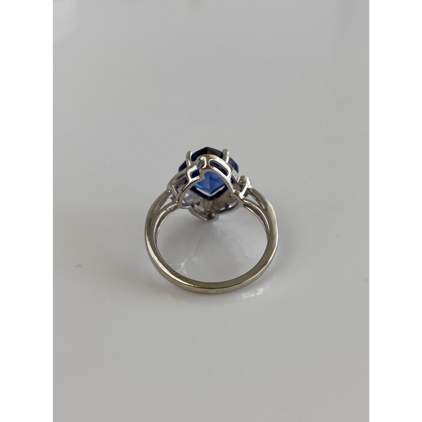 Vintage Solid 10k White Gold Diamond Blue Sapphire Ring - Size 5.5