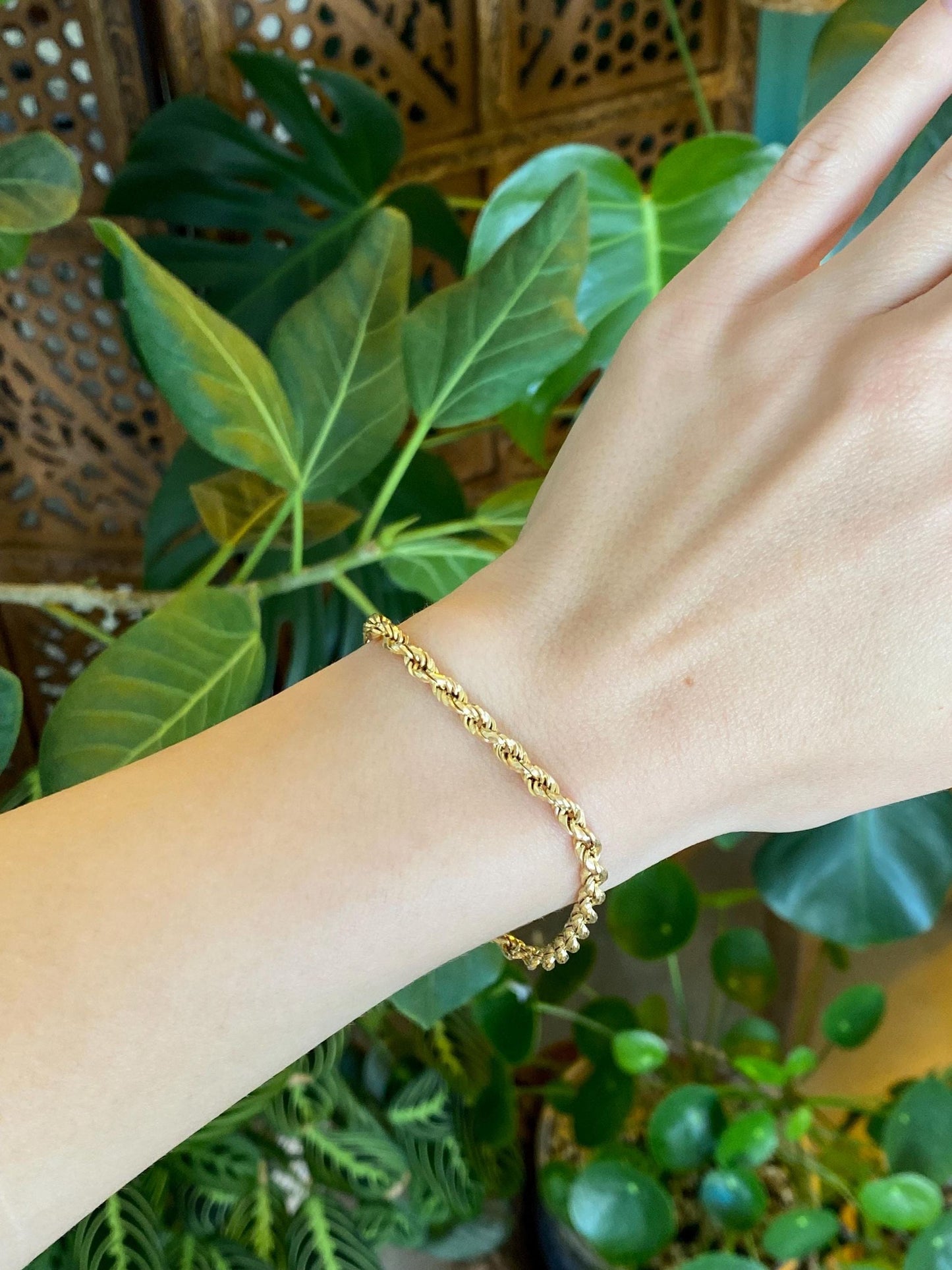 Vintage 10k Yellow Gold Rope Chain Bracelet - 7.25 inches