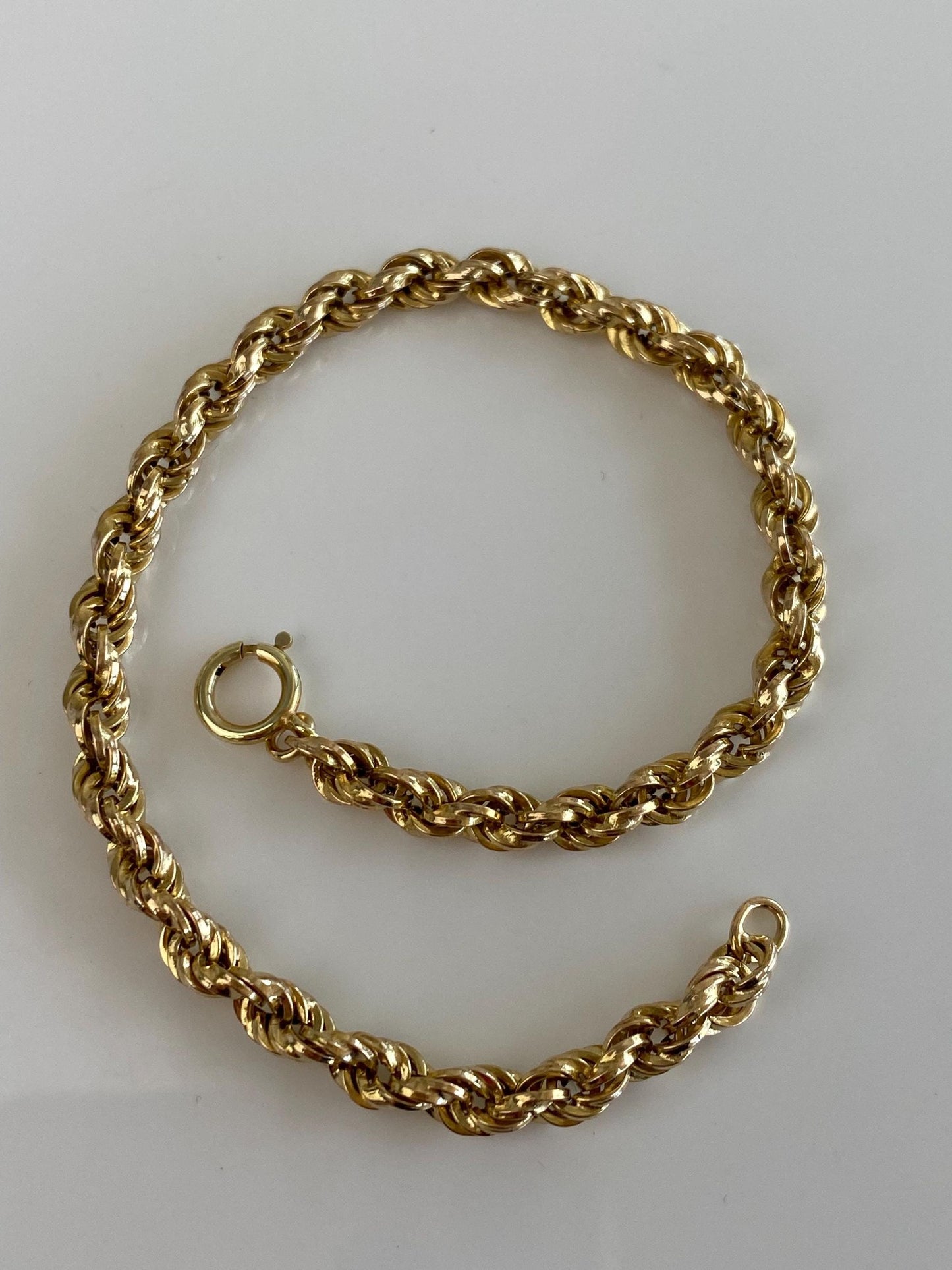 Vintage 10k Yellow Gold Rope Chain Bracelet - 7.25 inches