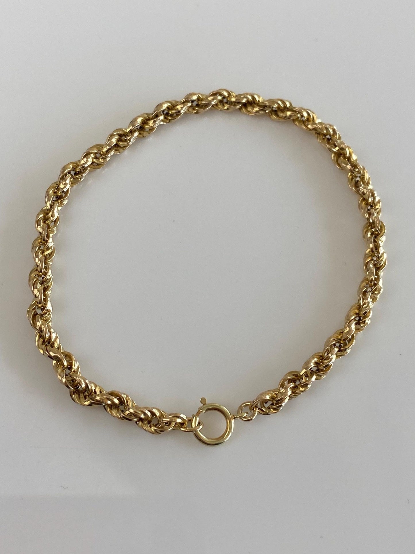Vintage 10k Yellow Gold Rope Chain Bracelet - 7.25 inches