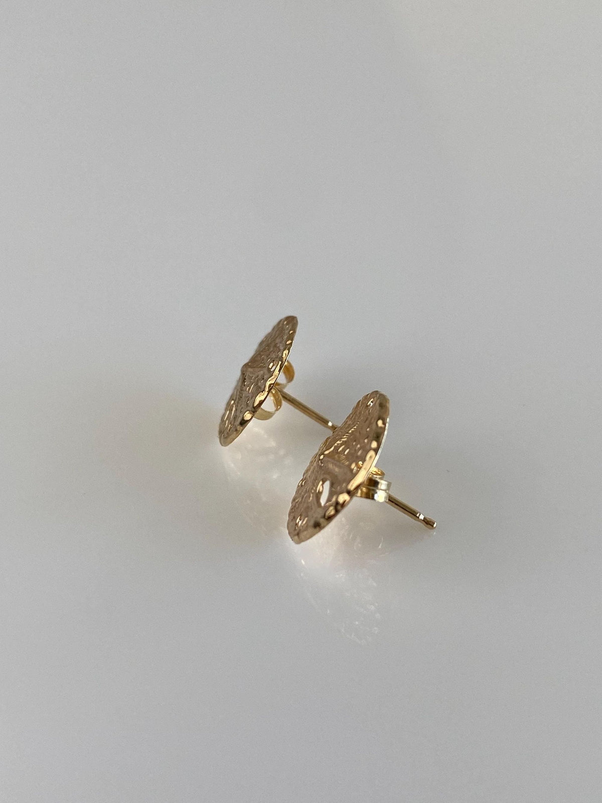 Vintage Solid 14k Yellow Gold Sand Dollar Stud Earrings