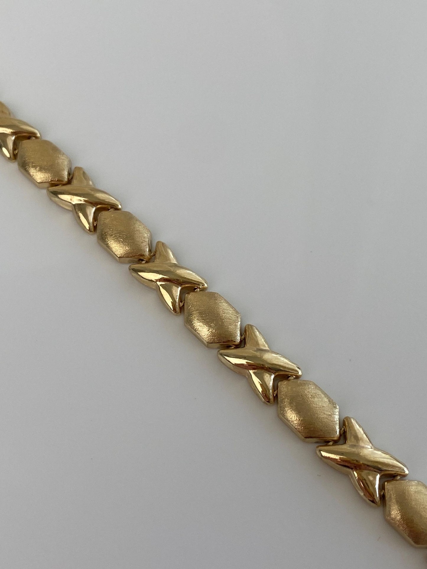 Vintage 14k Yellow Gold Satin & Shiny X Link Bracelet - 7.25 inches