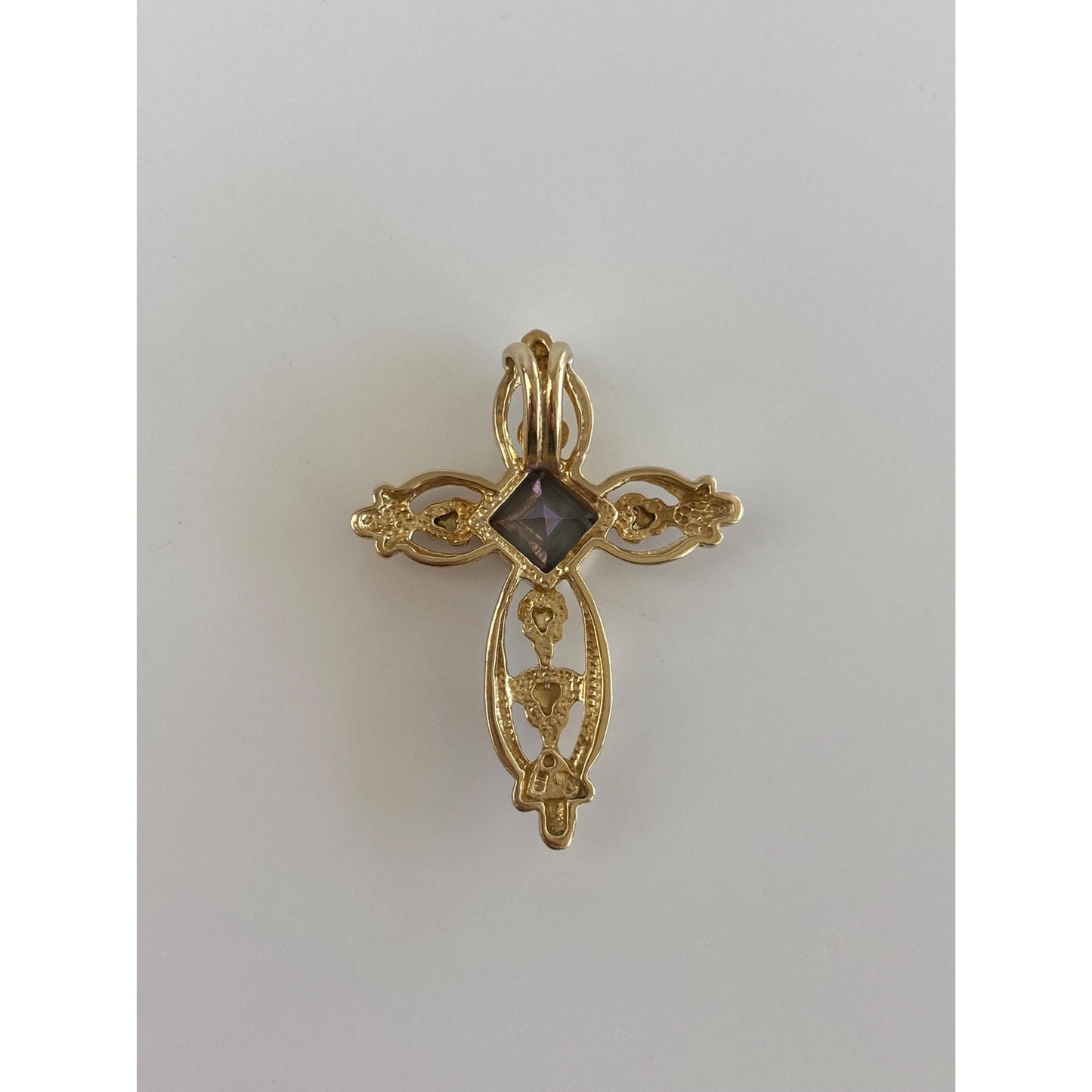 Vintage Solid 10k Rose & Yellow Gold Blue Spinel Cross Slide Charm