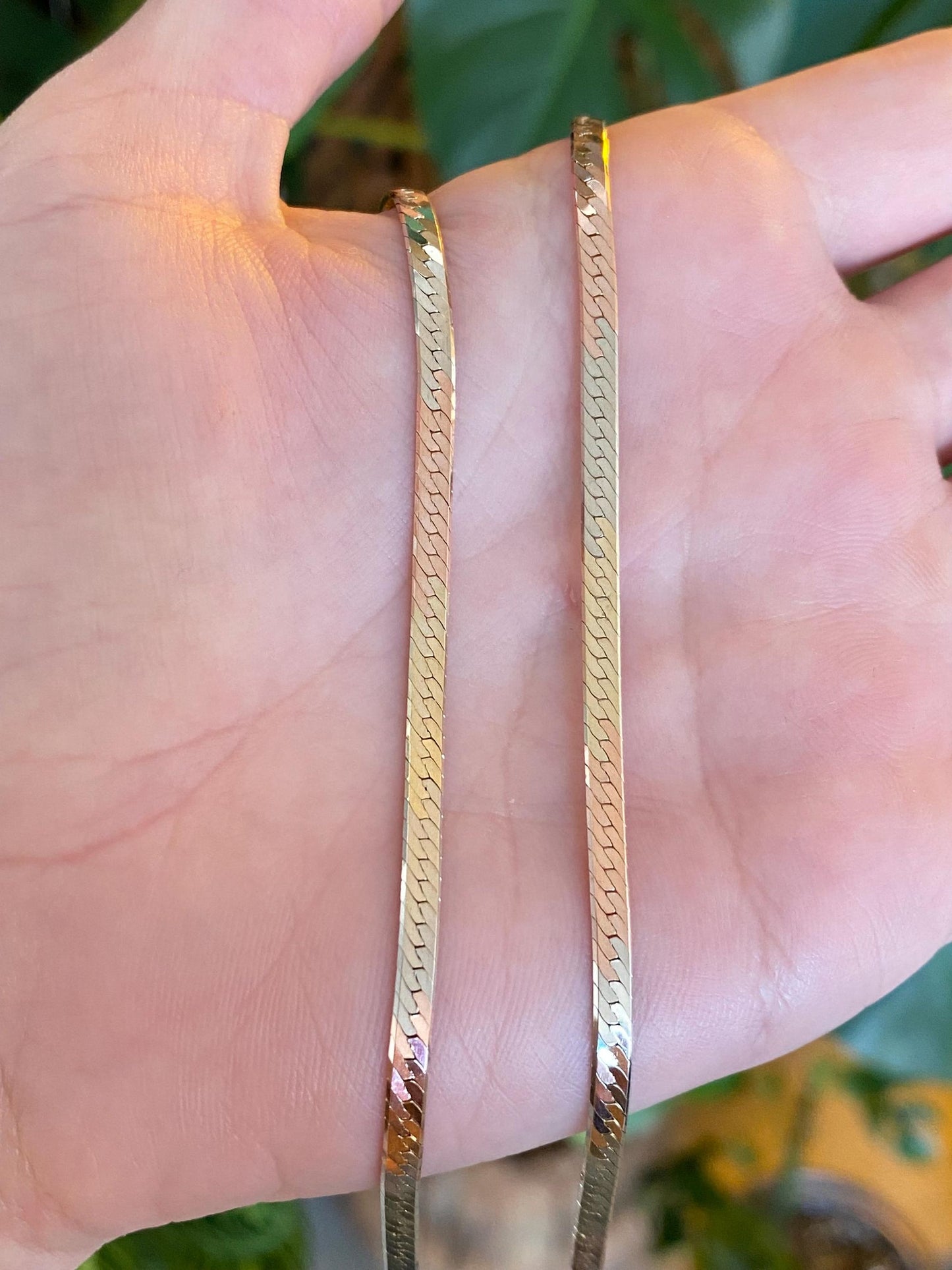 Vintage Solid 14k Tri Tone Gold Herringbone Chain Necklace - 16 inches