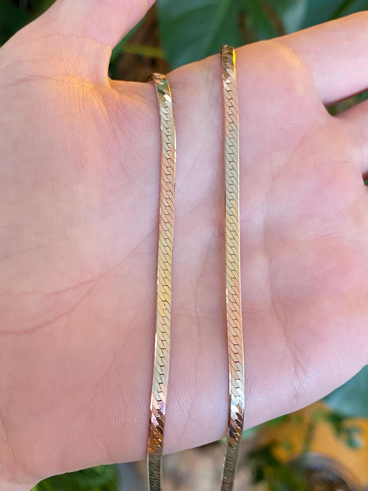 Vintage Solid 14k Tri Tone Gold Herringbone Chain Necklace - 16 inches