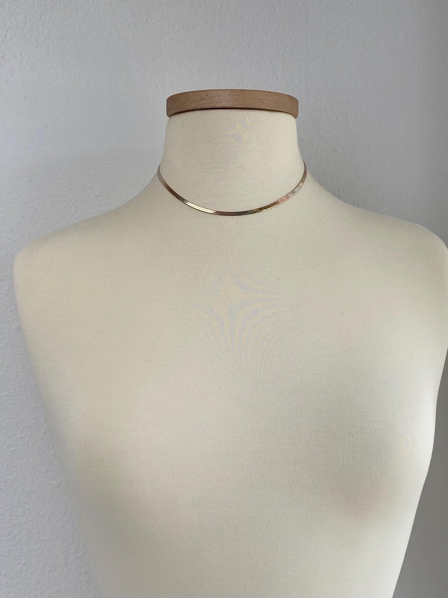 Vintage Solid 14k Tri Tone Gold Herringbone Chain Necklace - 16 inches