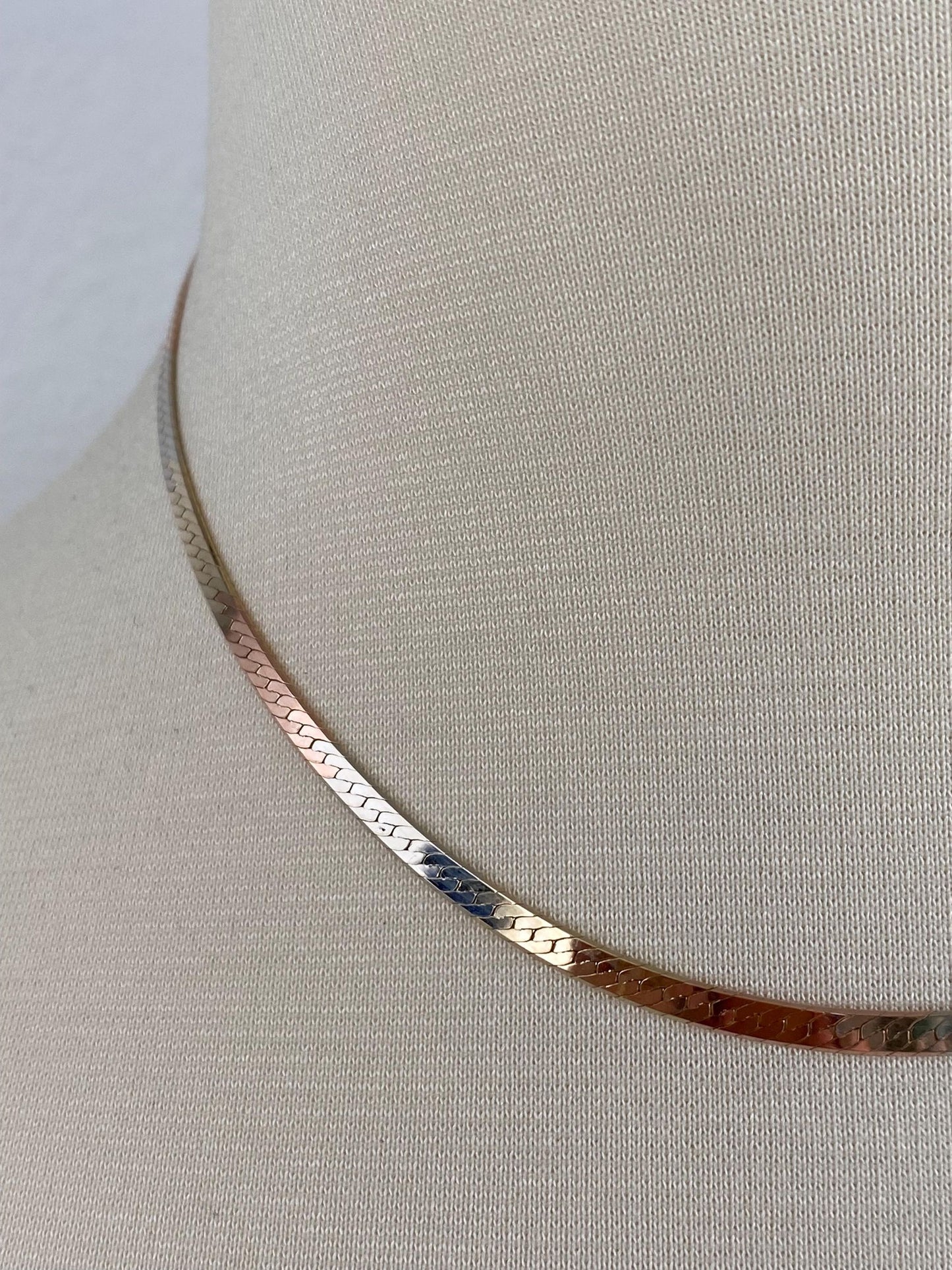 Vintage Solid 14k Tri Tone Gold Herringbone Chain Necklace - 16 inches