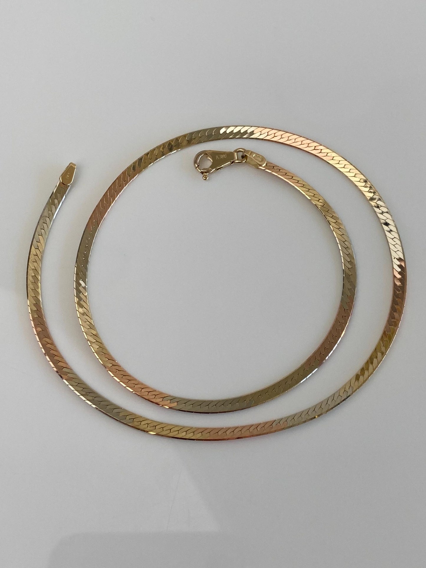 Vintage Solid 14k Tri Tone Gold Herringbone Chain Necklace - 16 inches