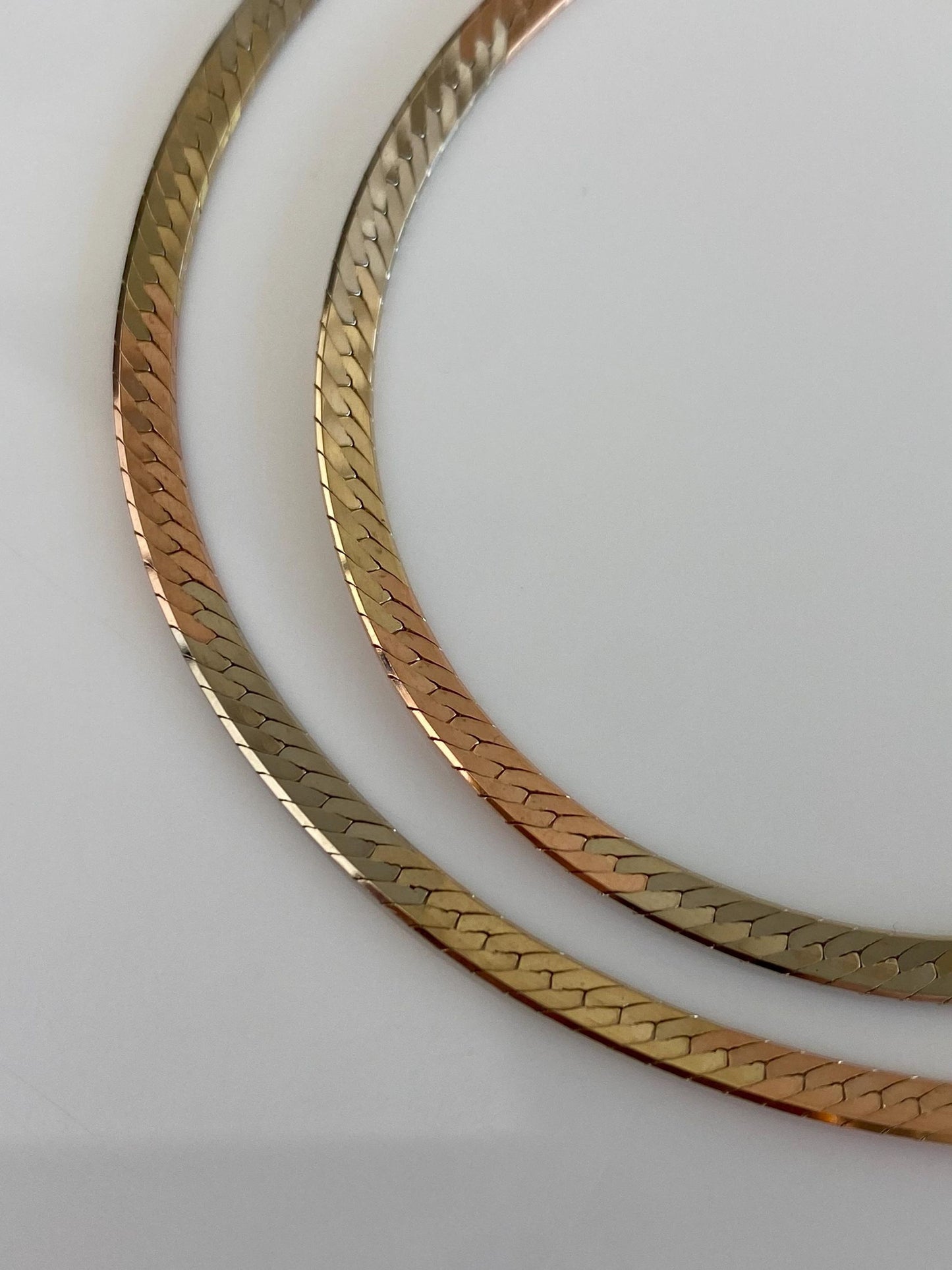 Vintage Solid 14k Tri Tone Gold Herringbone Chain Necklace - 16 inches