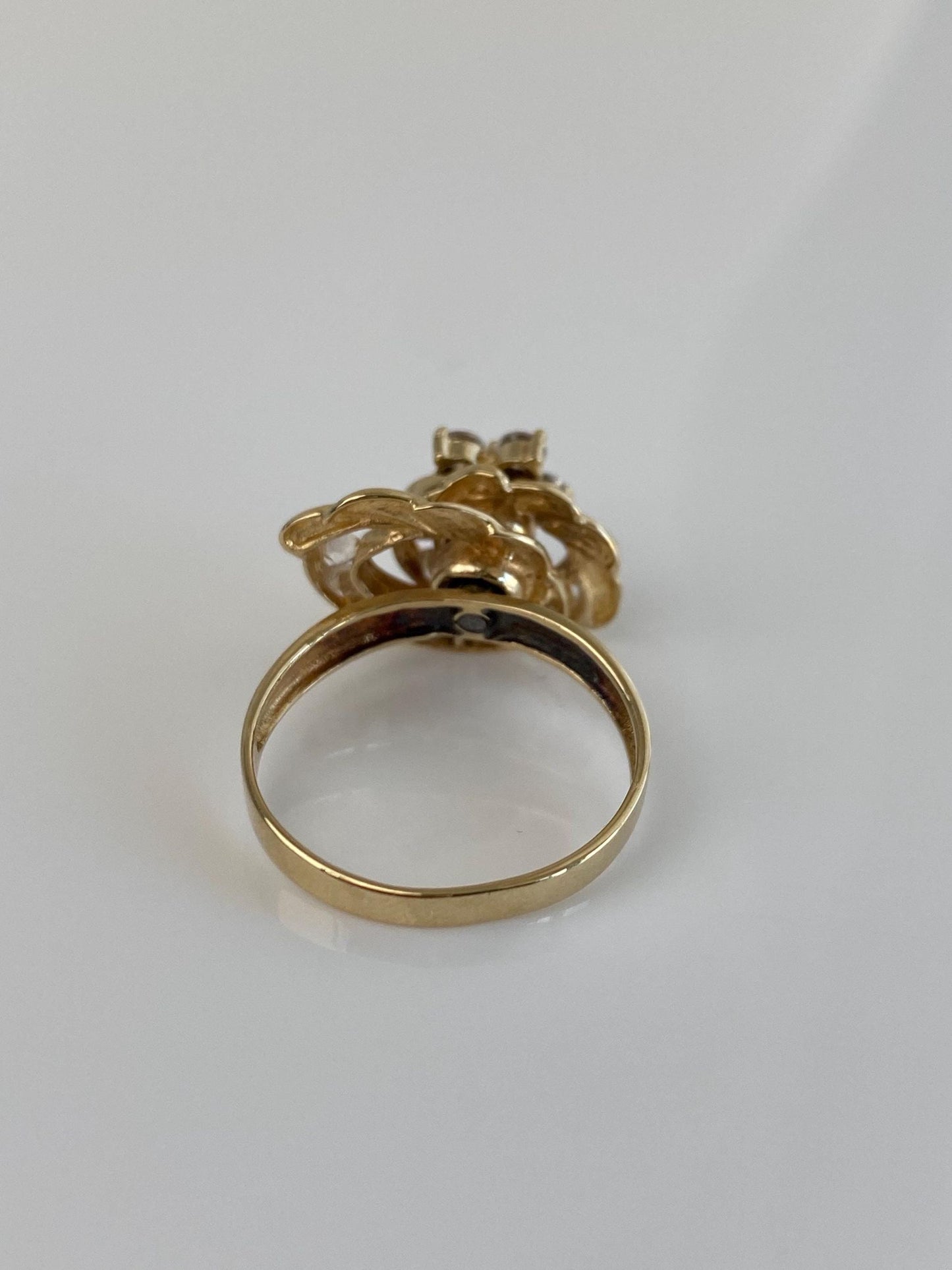 Vintage Solid 14k Yellow Gold Clear Cubic Zirconia Spinner Fidget Ring - Size 7.25