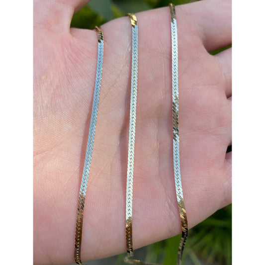 Vintage Solid 14k Yellow Gold Long Thin Herringbone Chain Necklace - 30.25 inches