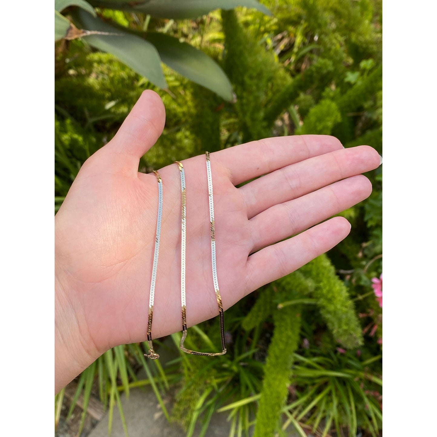 Vintage Solid 14k Yellow Gold Long Thin Herringbone Chain Necklace - 30.25 inches