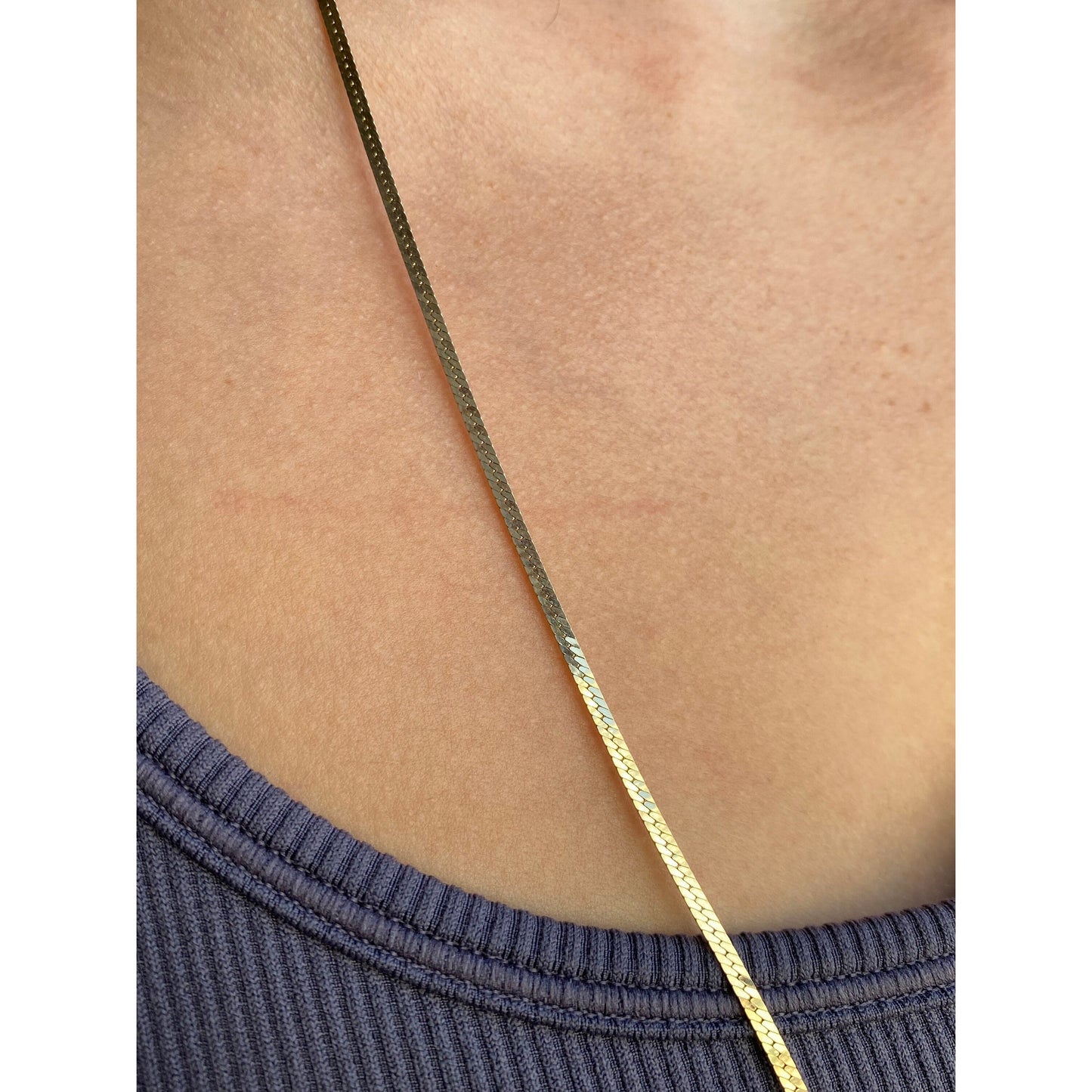 Vintage Solid 14k Yellow Gold Long Thin Herringbone Chain Necklace - 30.25 inches
