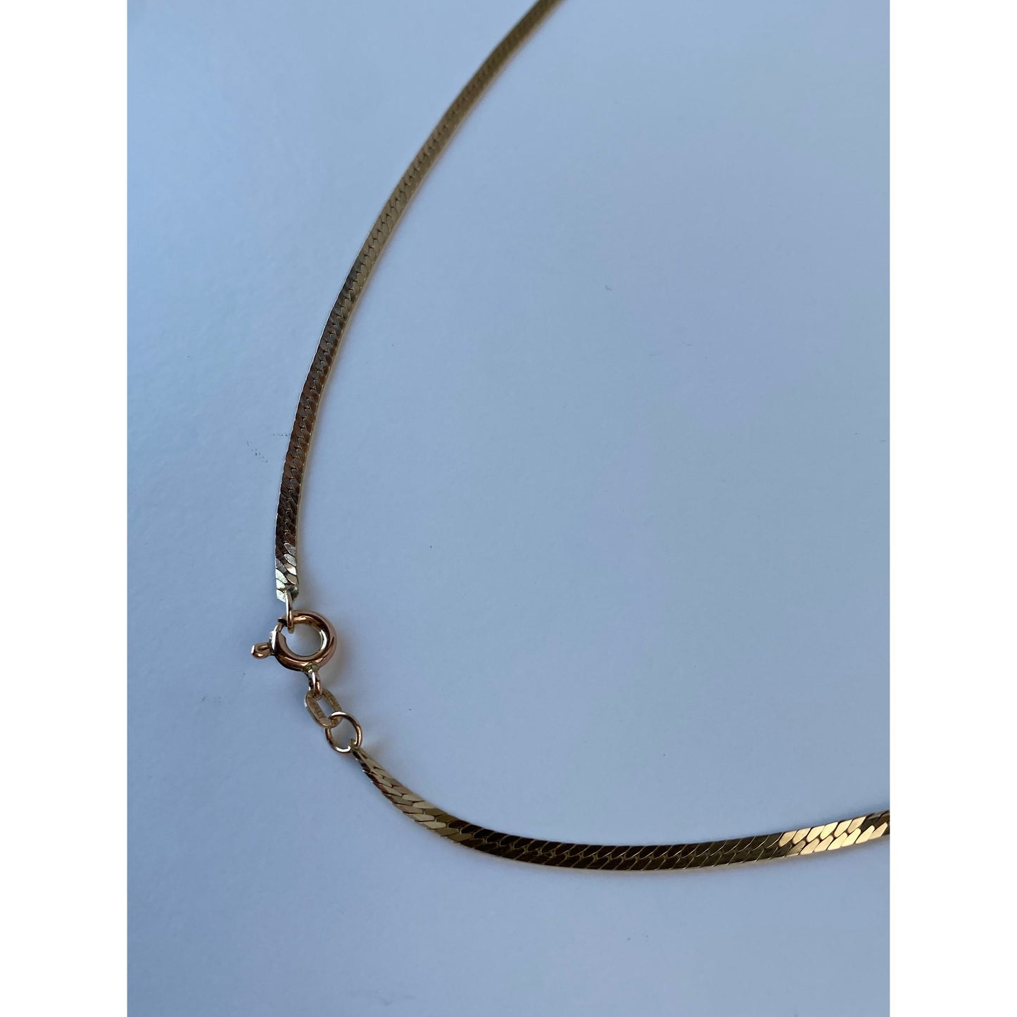 Vintage Solid 14k Yellow Gold Long Thin Herringbone Chain Necklace - 30.25 inches