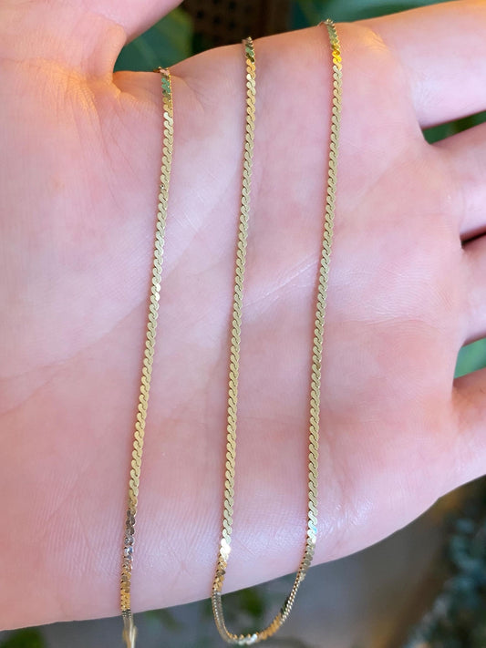 Vintage Solid 14k Yellow Gold Serpentine Chain Necklace - 18.25 inches