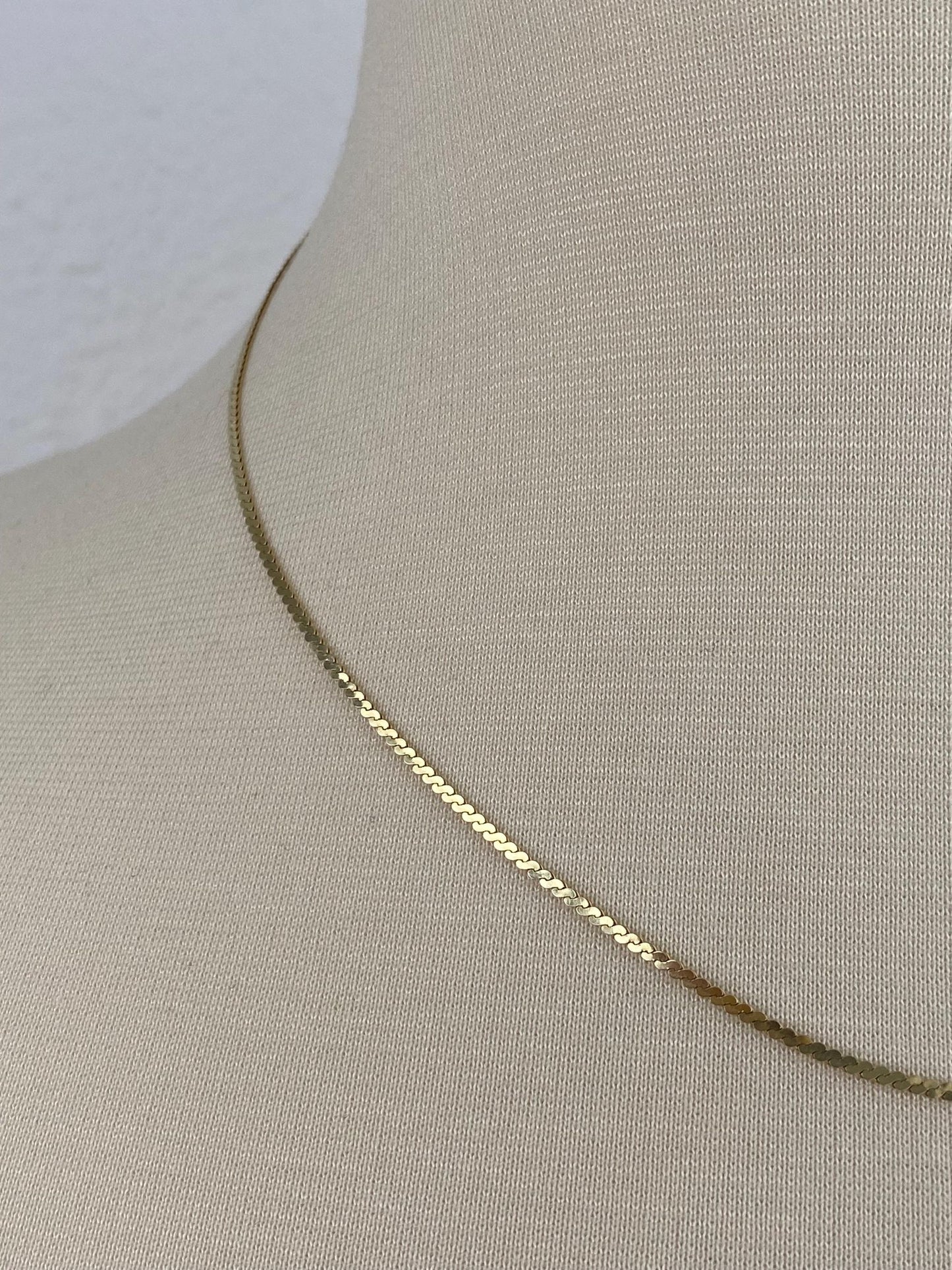 Vintage Solid 14k Yellow Gold Serpentine Chain Necklace - 18.25 inches