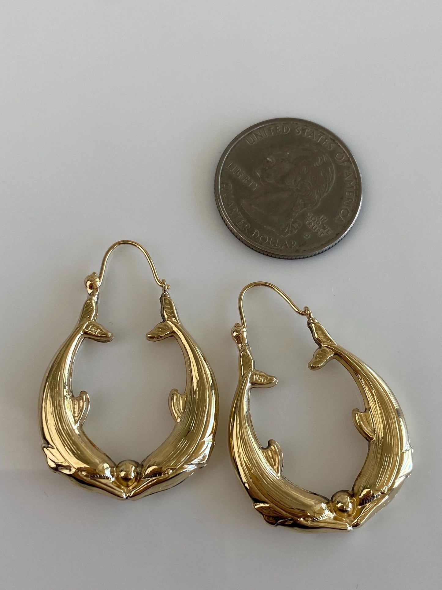 Vintage 14k Yellow Gold Dolphin Hoop Earrings