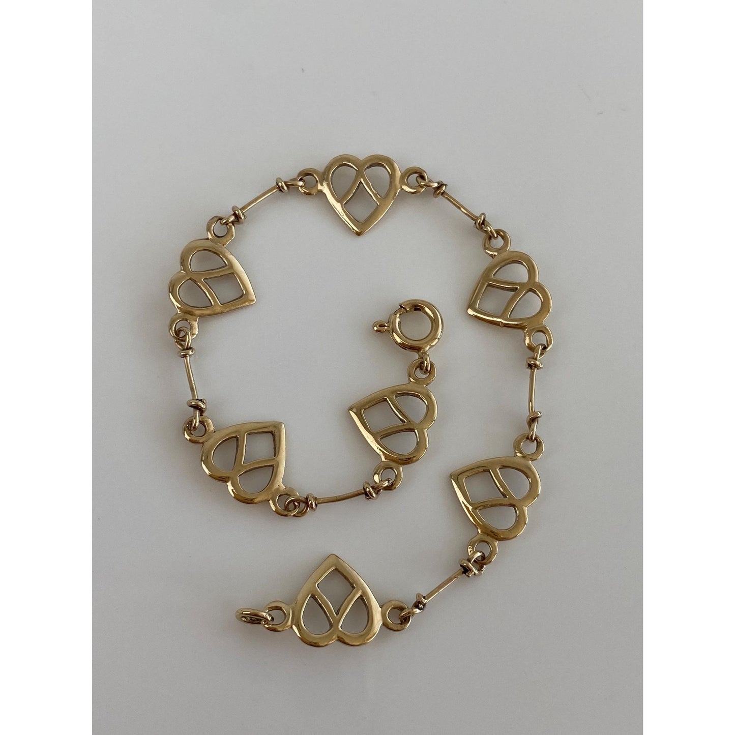Vintage Solid 14k Yellow Gold Heart Window Link Bracelet - 7.75 inches