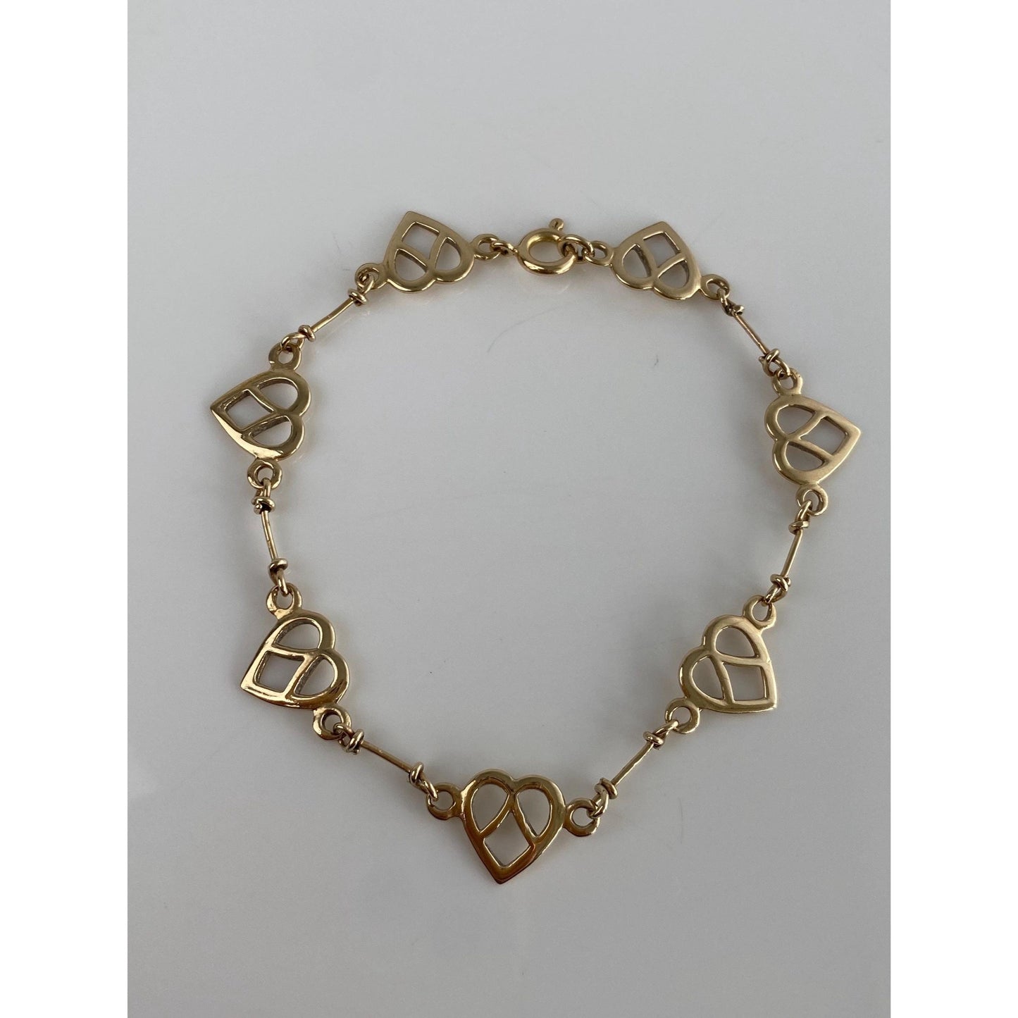 Vintage Solid 14k Yellow Gold Heart Window Link Bracelet - 7.75 inches