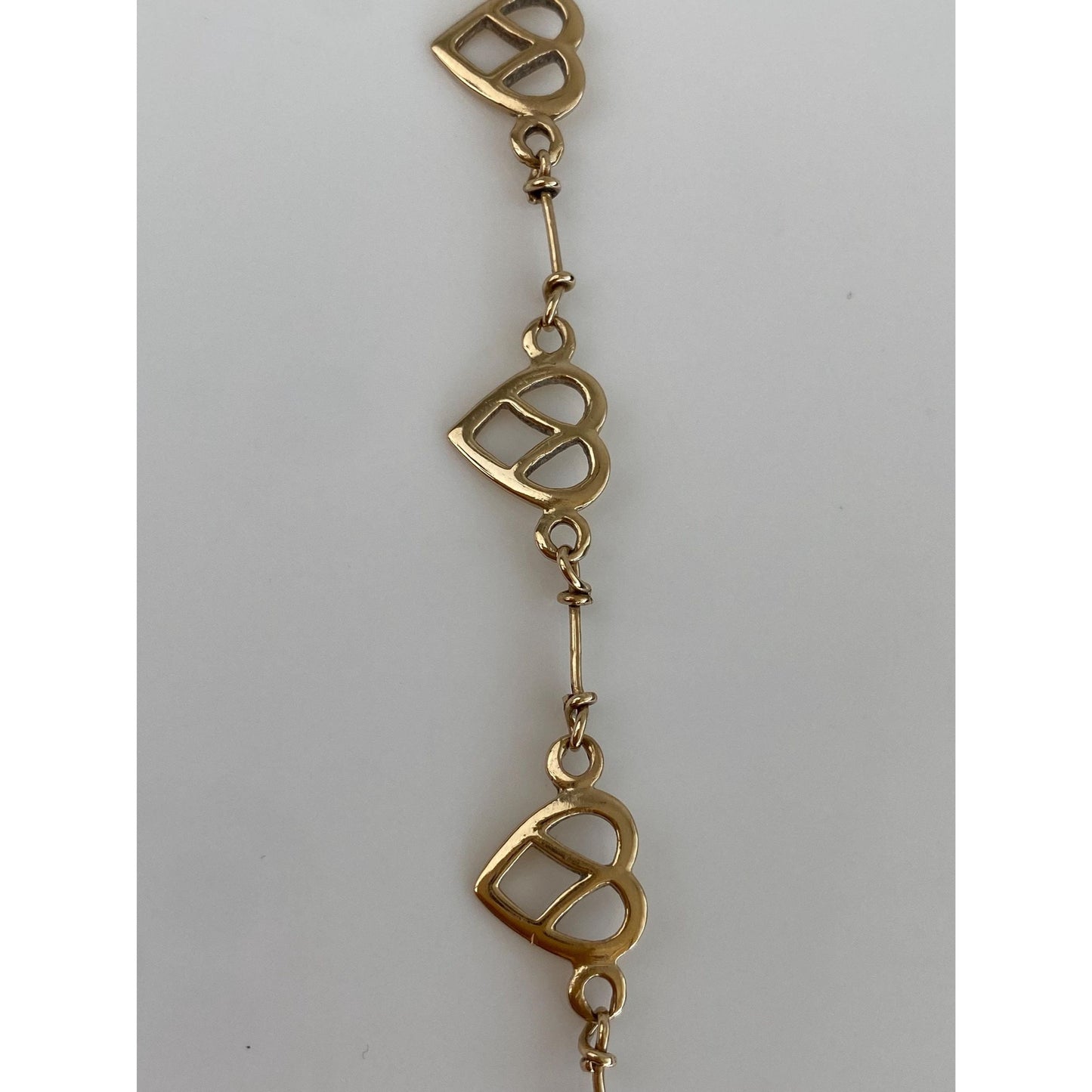 Vintage Solid 14k Yellow Gold Heart Window Link Bracelet - 7.75 inches