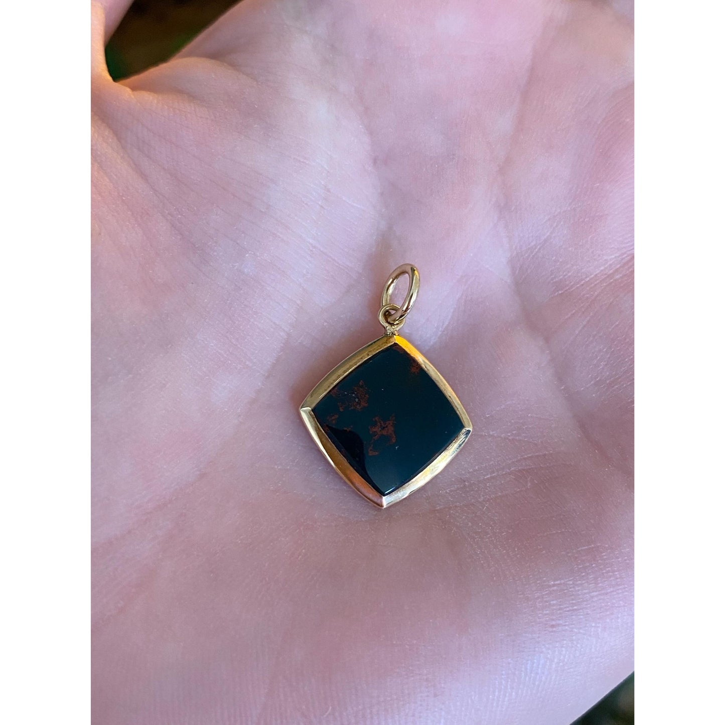 Vintage Solid 14k Yellow Gold Bloodstone Cufflink Conversion Charm