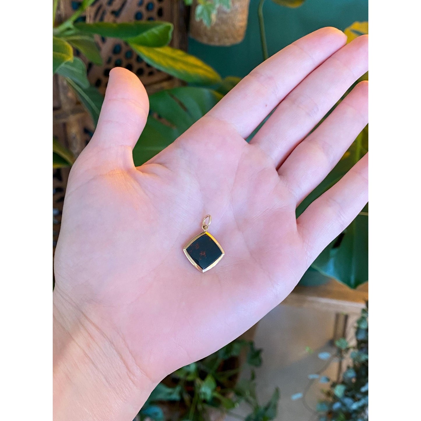 Vintage Solid 14k Yellow Gold Bloodstone Cufflink Conversion Charm