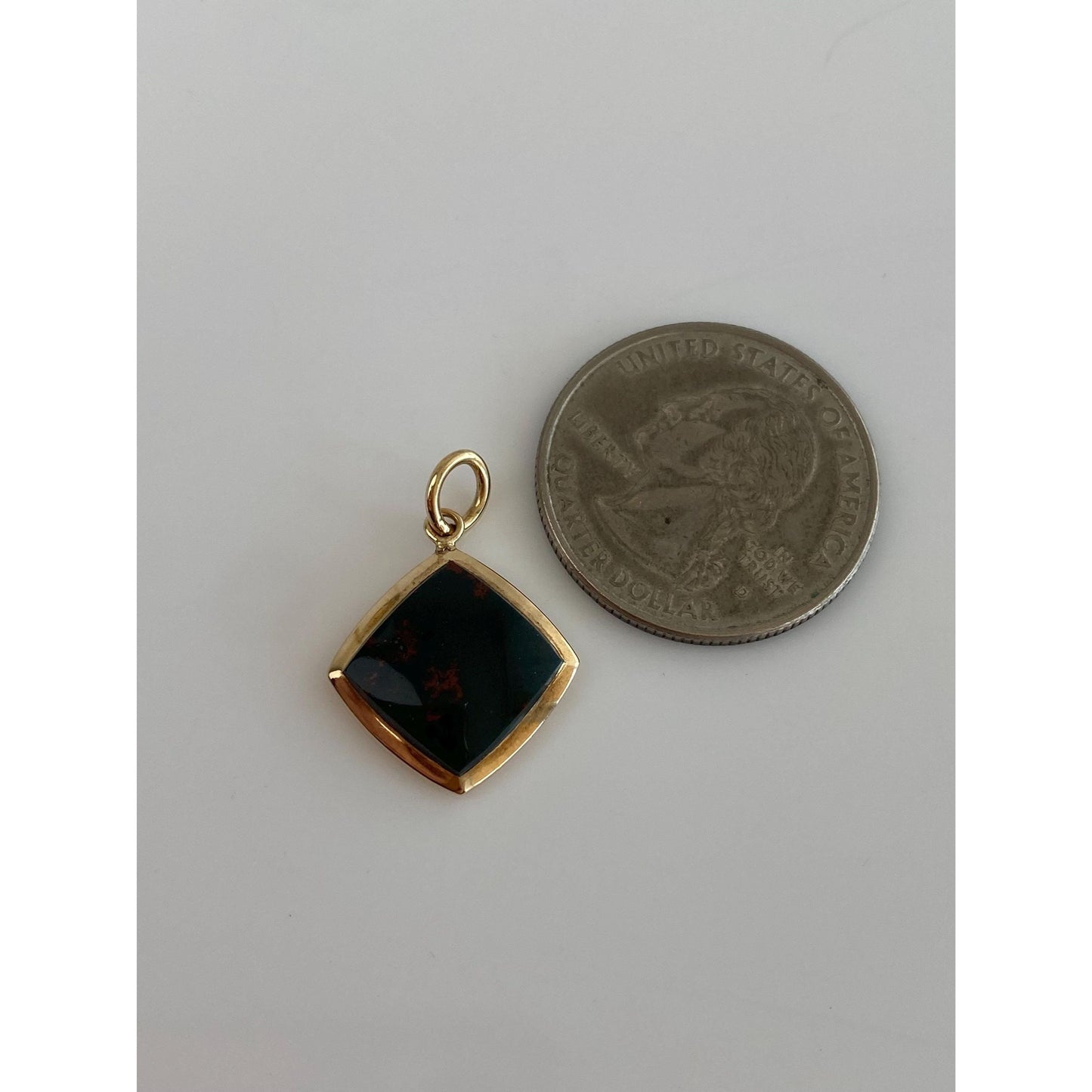 Vintage Solid 14k Yellow Gold Bloodstone Cufflink Conversion Charm
