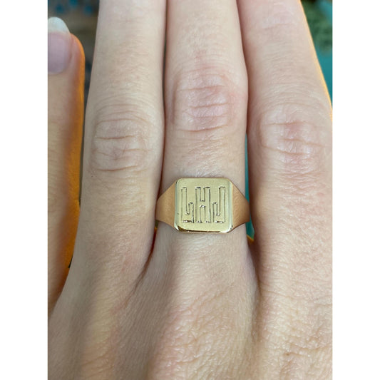 Vintage Solid 14k Yellow Gold LHJ Signet Ring - Size 6.5