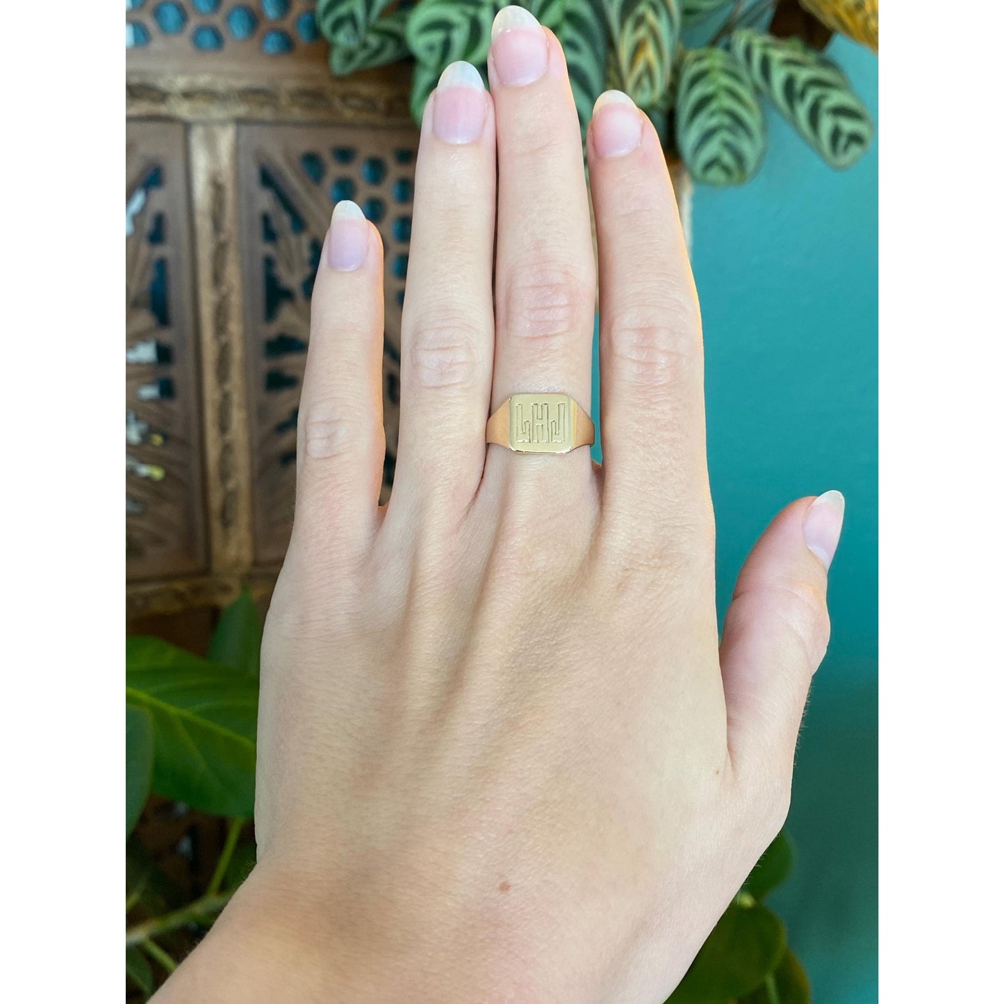 Vintage Solid 14k Yellow Gold LHJ Signet Ring - Size 6.5