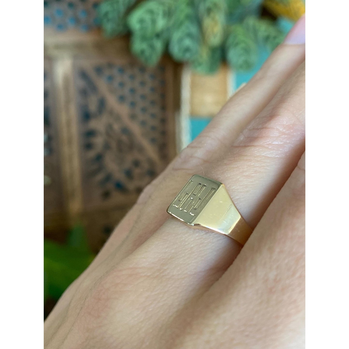 Vintage Solid 14k Yellow Gold LHJ Signet Ring - Size 6.5