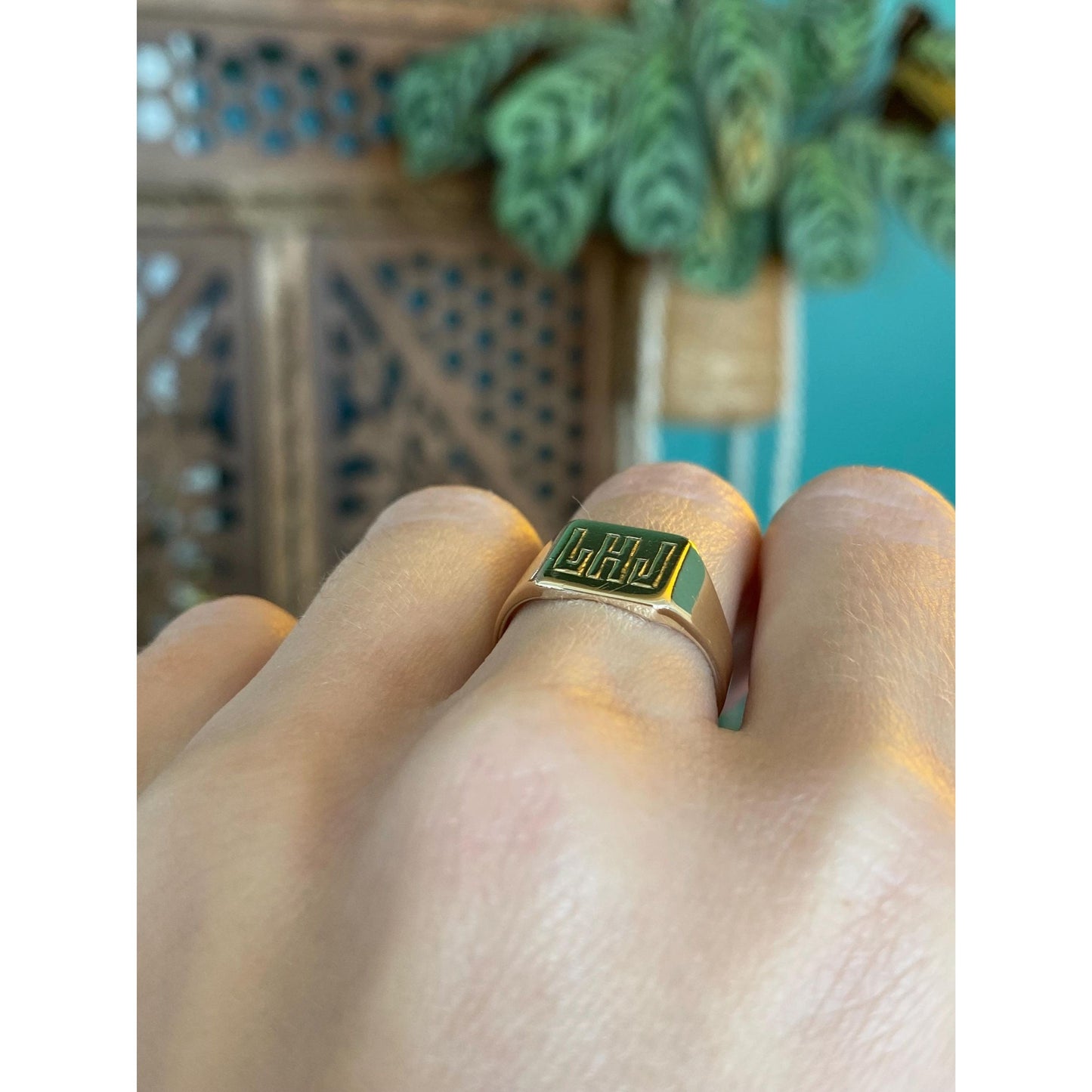 Vintage Solid 14k Yellow Gold LHJ Signet Ring - Size 6.5