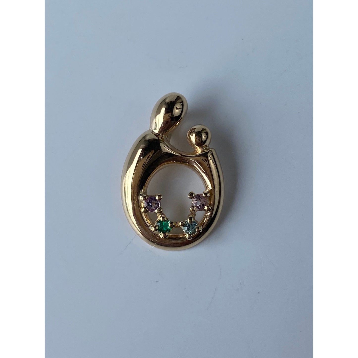 Solid 14k Yellow Gold Aquamarine Colored Quartz Green Cubic Zirconia Abstract People Charm