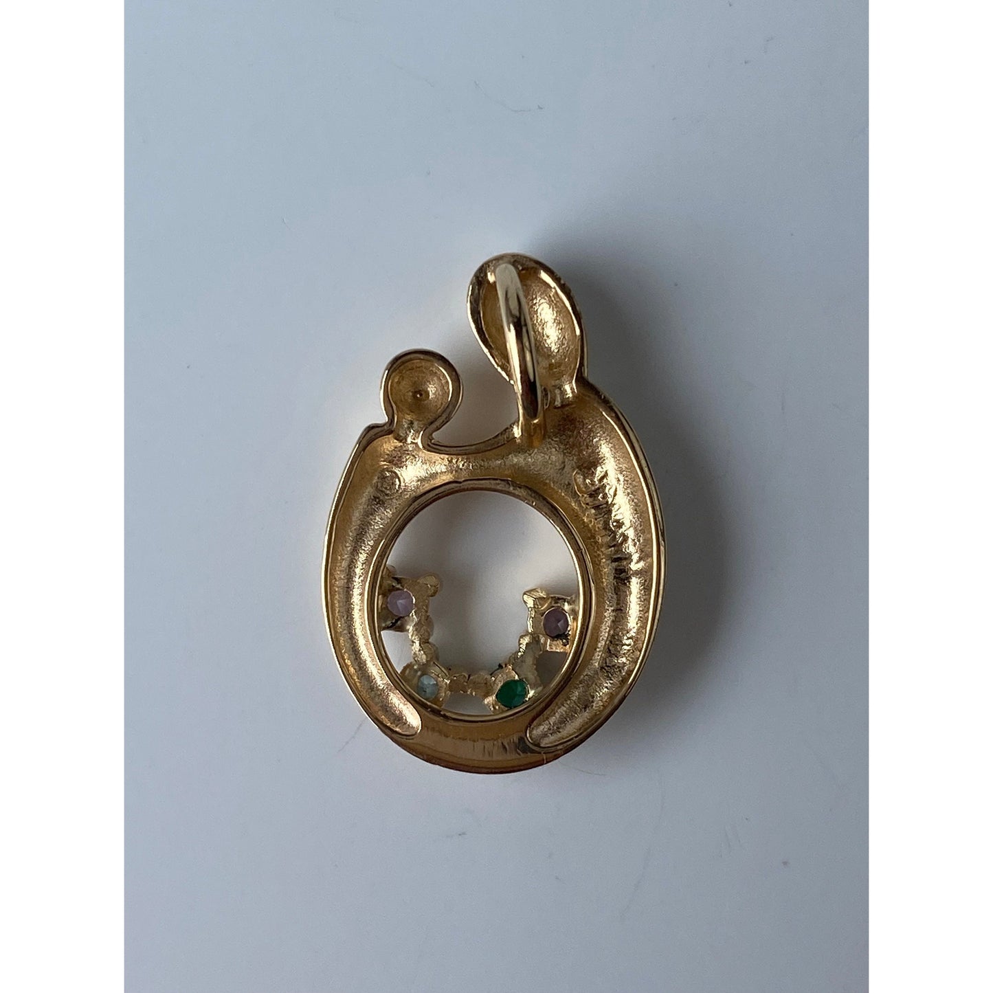 Solid 14k Yellow Gold Aquamarine Colored Quartz Green Cubic Zirconia Abstract People Charm