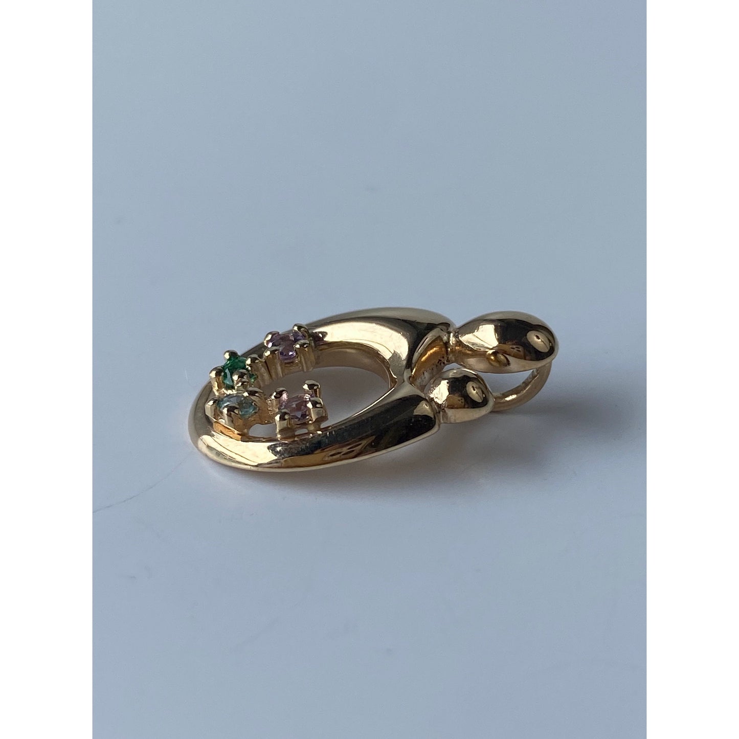 Solid 14k Yellow Gold Aquamarine Colored Quartz Green Cubic Zirconia Abstract People Charm