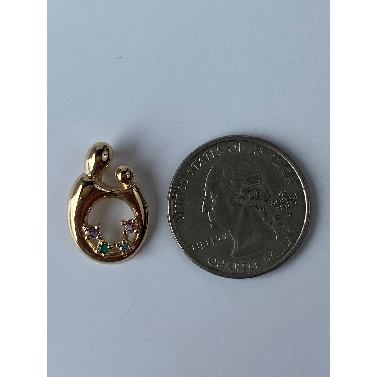 Solid 14k Yellow Gold Aquamarine Colored Quartz Green Cubic Zirconia Abstract People Charm