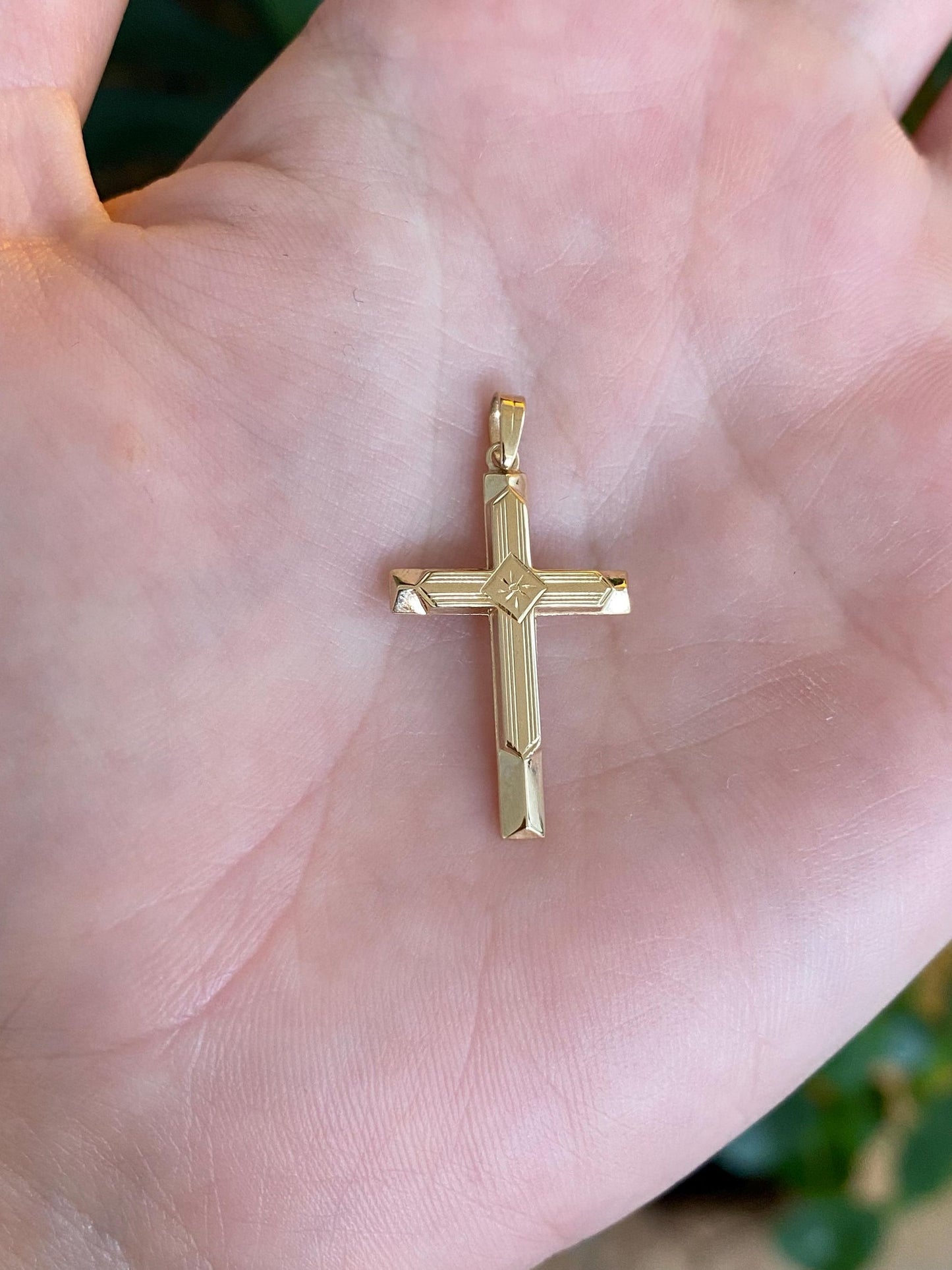 Vintage 14k Yellow Gold Lined Cross Charm