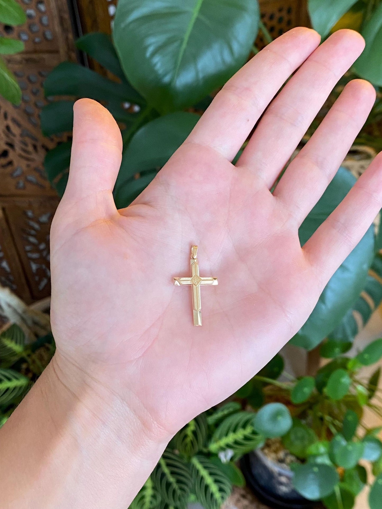 Vintage 14k Yellow Gold Lined Cross Charm