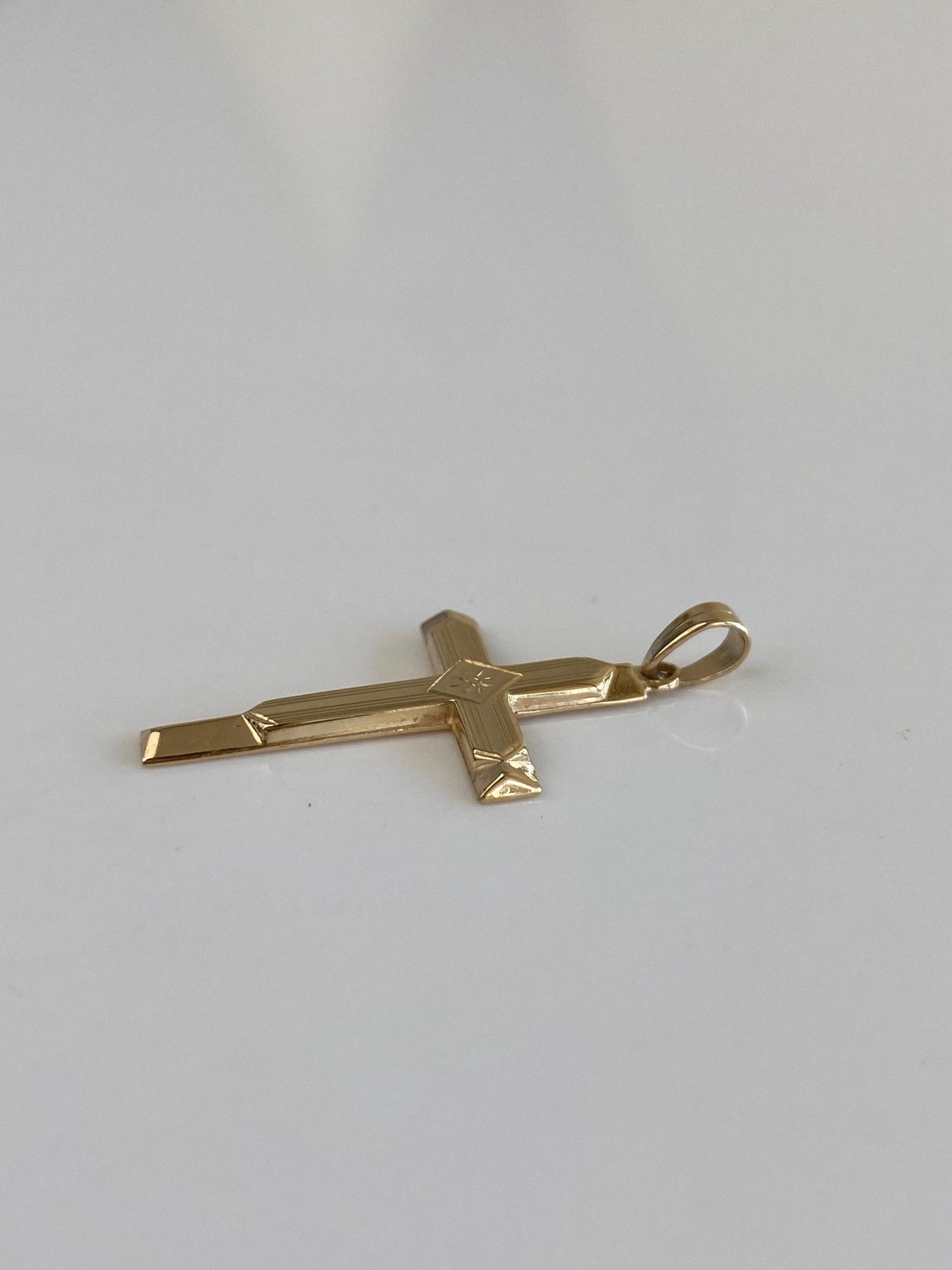 Vintage 14k Yellow Gold Lined Cross Charm