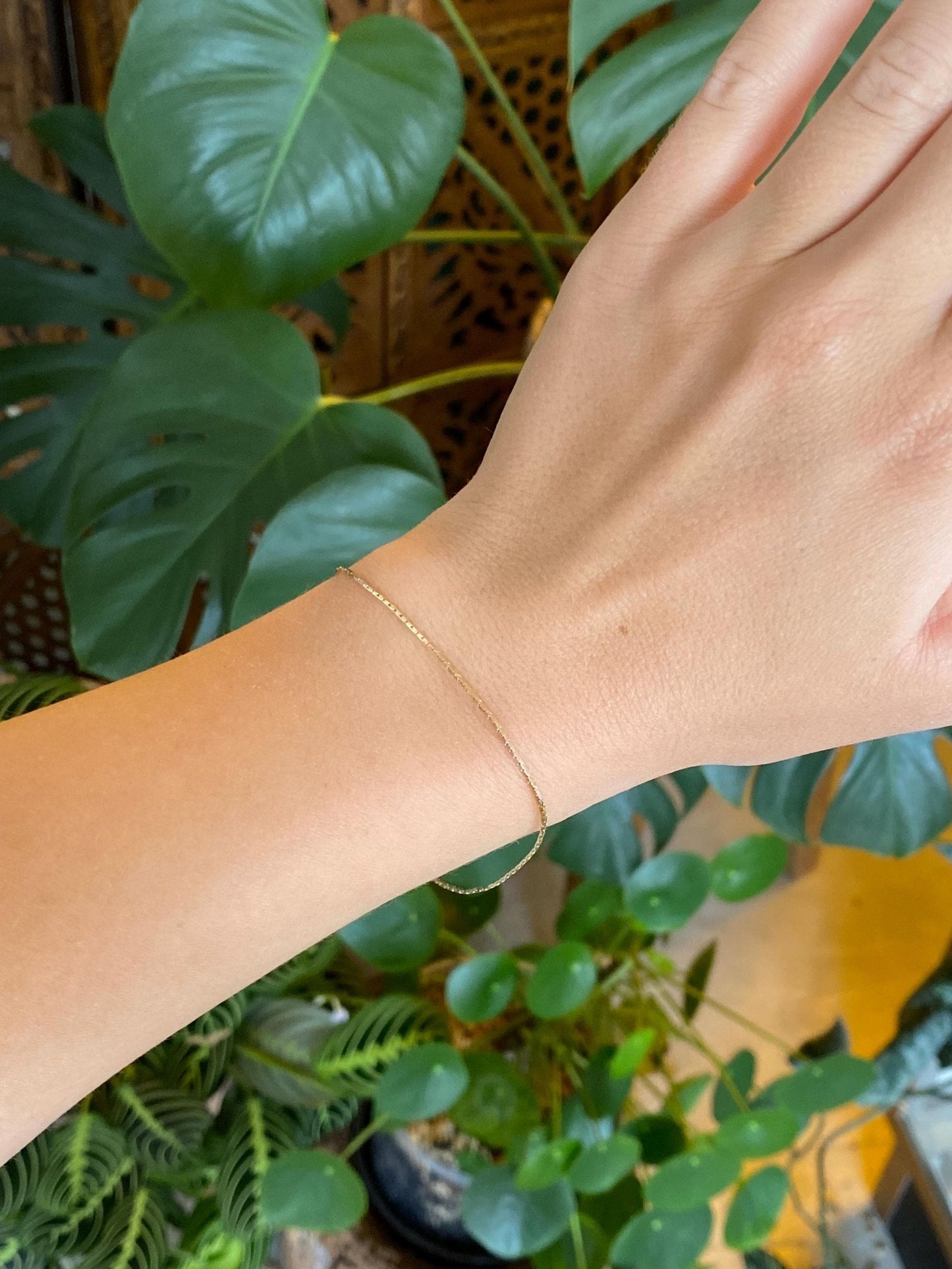 Vintage Solid 14k Yellow Gold Triangle Link Chain Bracelet - 7.5 inches