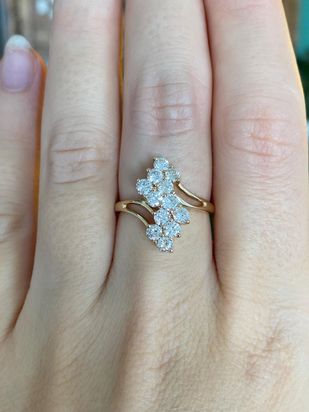 Vintage Solid 14k Yellow Gold Diamond Cluster Ring - Size 6.75