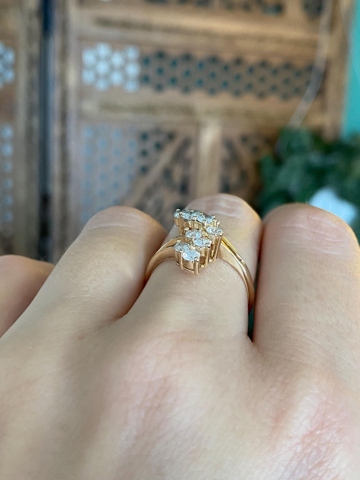 Vintage Solid 14k Yellow Gold Diamond Cluster Ring - Size 6.75